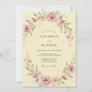Invitation Mariage Romantique Botanique Corail Doux