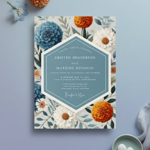 Invitation Mariage Romantique Botanique Floral Bleu