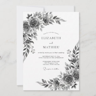 Invitation Mariage Romantique Botanique Floral Gris