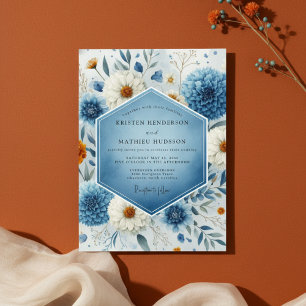 Invitation Mariage Romantique Botanique givré Bleu
