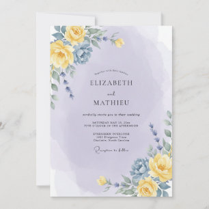 Invitation Mariage romantique botanique jaune lavande