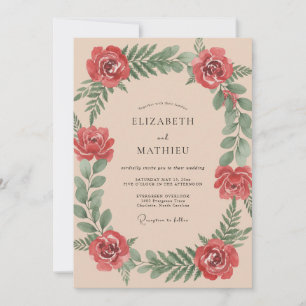 Invitation Mariage romantique botanique peintre cramoisi