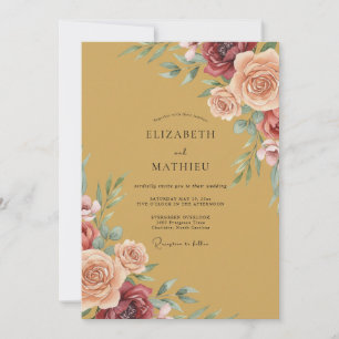 Invitation Mariage romantique botanique peintre en Bourgogne