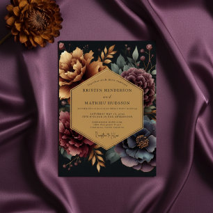 Invitation Mariage Romantique Botanique Prune Profond