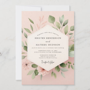 Invitation Mariage Romantique Botanique Rose Pâle
