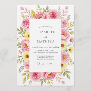 Invitation Mariage Romantique Botanique Rose Rose