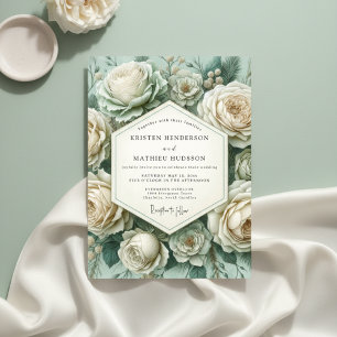Invitation Mariage Romantique Botanique Rose Sarcelle