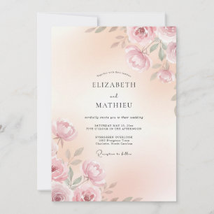 Invitation Mariage Romantique Botanique Rose Tendre