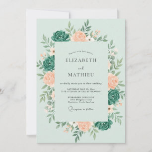 Invitation Mariage romantique botanique sarcelle menthe