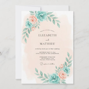 Invitation Mariage Romantique Botanique Teal Peach