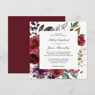 Invitation Mariage romantique bourguignon rouge et violet