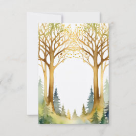 Invitation mariage romantique cadre d'entrée forêt or vert