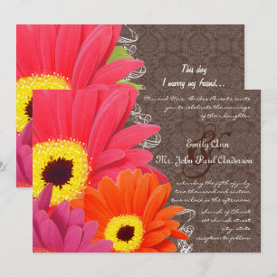 Invitation Mariage Romantique Corail Fuchsia Rose Gerber Dais