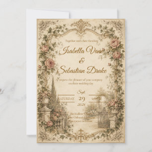 Invitation Mariage romantique dans un jardin vintage