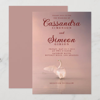 Invitation Mariage romantique de cygne rose