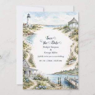 Invitation mariage romantique de Nouvelle-Angleterre phare cô