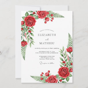 Invitation Mariage Romantique de Roses Botaniques Rouges