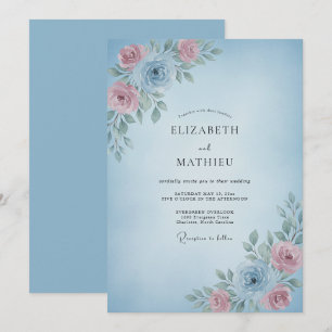 Invitation Mariage Romantique Délicat Bleu Ciel