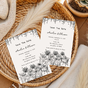 Invitation Mariage romantique d'été bleu français dessiné à l