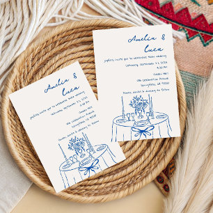 Invitation Mariage romantique d'été bleu français dessiné à l