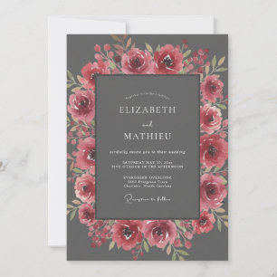 Invitation Mariage Romantique d'Hiver Rose Ardoise