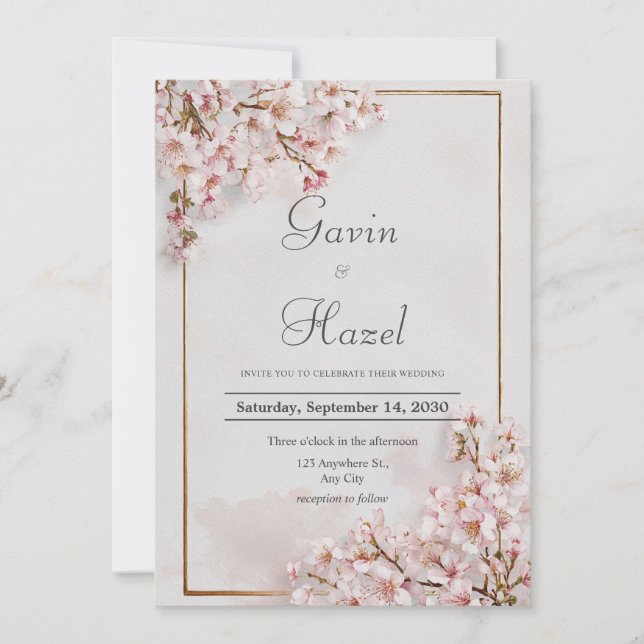 Invitation Mariage romantique en fleurs de cerisier (Devant)