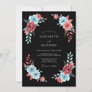 Invitation Mariage Romantique et Artistique Bleu Corail