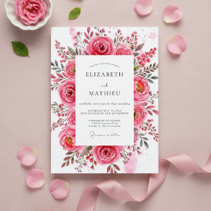 Invitation Mariage Romantique et Peintre de Roses Roses