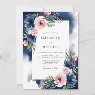 Invitation Mariage Romantique et Pictural Indigo Blush