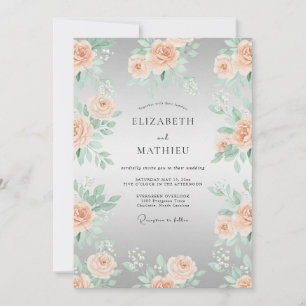 Invitation Mariage Romantique Éthéré aux Fleurs de Pêcher