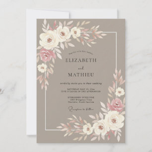 Invitation Mariage Romantique Exquis Taupe