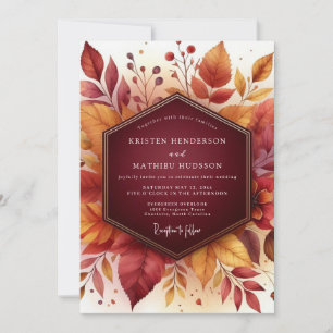 Invitation Mariage Romantique Feuille Automnale Bourgogne
