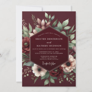 Invitation Mariage Romantique Fleur Burgonde Dorée