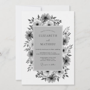 Invitation Mariage Romantique Fleur Charbon