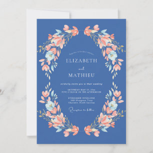 Invitation Mariage Romantique Fleur de Corail Bleu