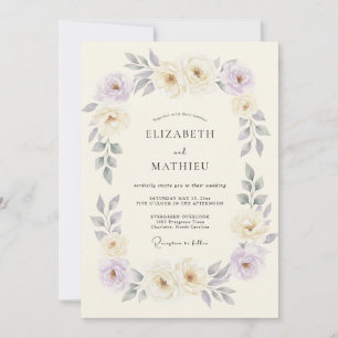 Invitation Mariage Romantique Fleur de Lavande Crème