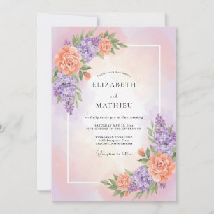 Invitation Mariage Romantique Fleur de Pêcher Lavande