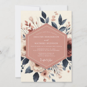 Invitation Mariage Romantique Fleur de Rose Poussiéreuse