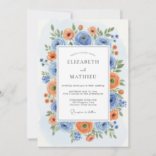 Invitation Mariage Romantique Fleur d'Oranger Bleue