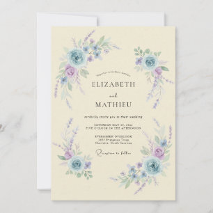 Invitation Mariage Romantique Fleur Pâle Bleue
