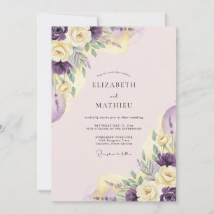 Invitation Mariage Romantique Fleur Pastel Pourpre