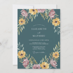 Invitation Mariage Romantique Fleur Teal