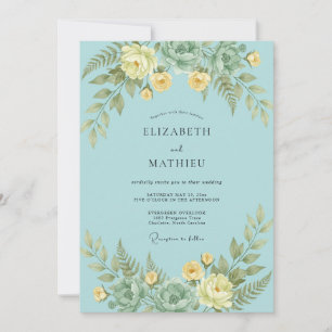 Invitation Mariage Romantique Fleur Teal Verdant