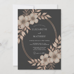 Invitation Mariage Romantique Fleurie Charbon de Bois Laurier