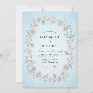 Invitation Mariage Romantique Fleurie de Fleurs Bleu Ciel