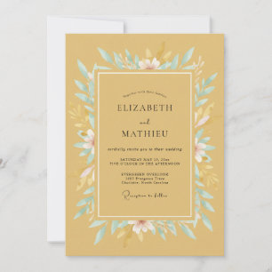 Invitation Mariage Romantique Fleurie Douce Moutarde