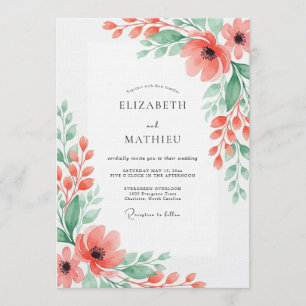 Invitation Mariage Romantique Floraison de Corail