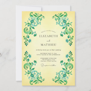Invitation Mariage Romantique Floraison Verte de Teal