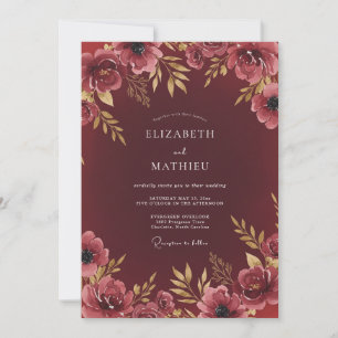 Invitation Mariage Romantique Floral Aquarelle Marron