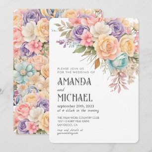 Invitation Mariage Romantique Floral Arc-en-ciel Pastel